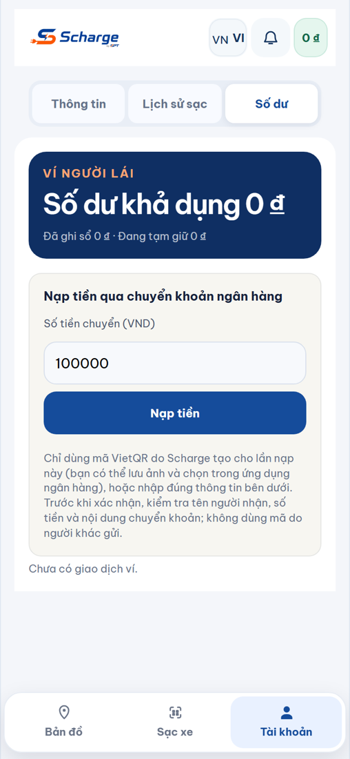 Nhập số tiền cần nạp