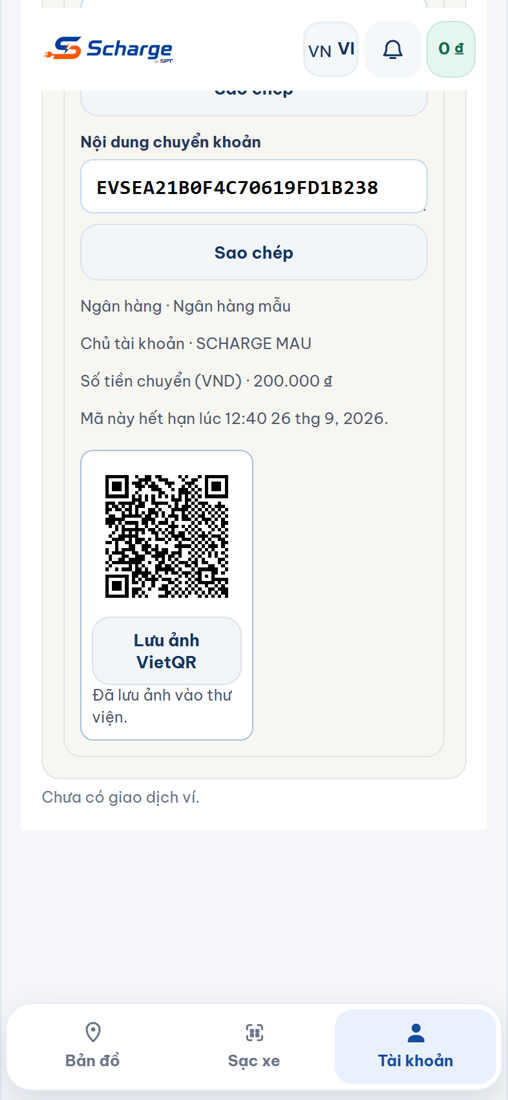 Mã VietQR và nút Lưu ảnh VietQR