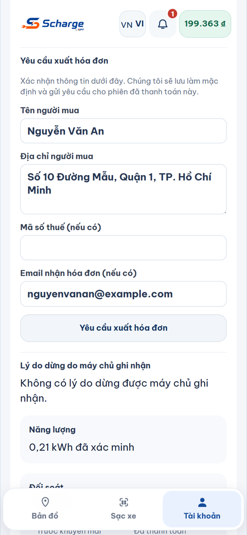 Yêu cầu xuất hoá đơn