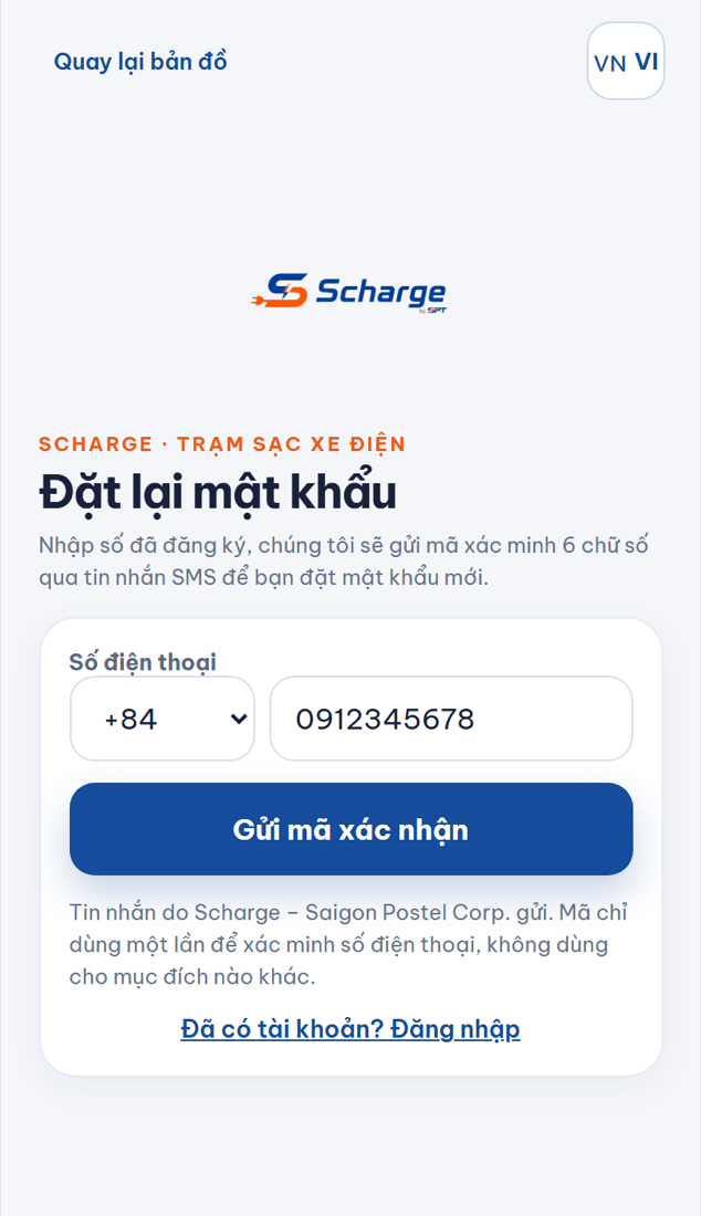 Nhập số điện thoại đã đăng ký